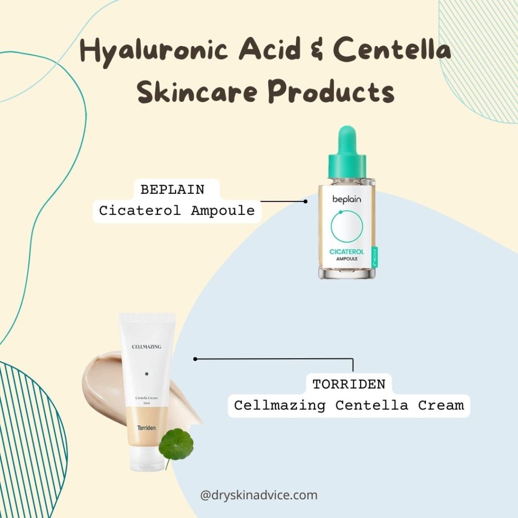 hyaluronic acid & centella skincare products
